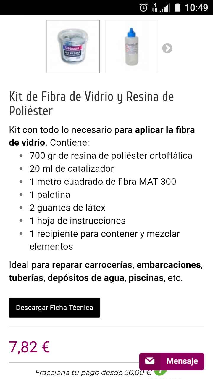 Kit,resina de vidrio