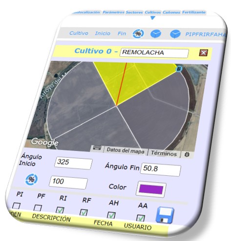 configuracion de cultivos de un pivot