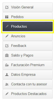 Menu Panel Productos