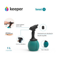 Foto de Keeper Pulverizador Eléctrico Keeper Forest 1. Bateria de Litio. Recarga Mediante USB. Boquilla Ajustable. Deposito Graduado. hasta 90Min de Autonomía